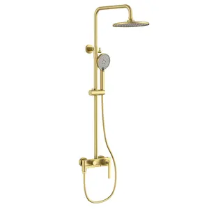 Chinese Supplier Brushed Gold Brass Material 3 Function Hidden Spout Bathroom Shower Set