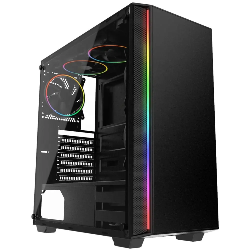 Completo Nero di Seta Stampa su Vetro Che Scorre RGB Blet ATX Acqua di Raffreddamento Del Computer di vetro Caso di Gioco