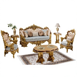 Juego de Sofás Tradicionales de Madera de Teca, Ajustables, con Doble Tallado y Tapizado, para Sala de Estar, Muebles para el Hogar a Precios Accesibles - Product Image 1