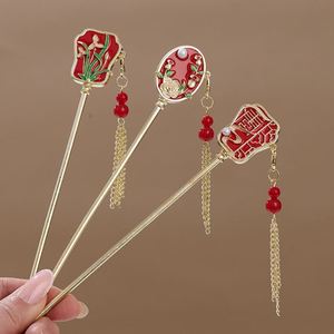 Horquilla para el pelo con borla roja y flor de perlas, elegante forma de abanico, estilo chino versátil, para fiesta Hanfu - Product Image 4
