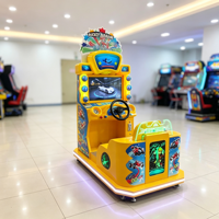 Simulateur de course commercial pour enfants à monnayeur avec volant et éclairage LED, sur roulettes mobiles, pour centre commercial et FEC, en métal et plastique