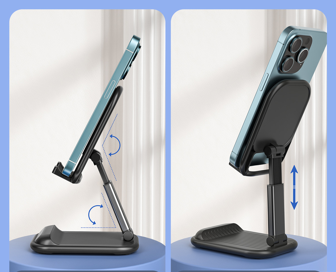 Black Adjustable Desktop Phone Stand Telescopic Foldable Portable Tablet Holder for Home Office and Streaming Ergonomic Solution for Local Professionals