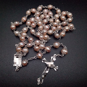 Collier chapelet unisexe en perles d'eau douce naturelles trois couleurs, qualité AAA, serti griffe, pour cérémonie religieuse, chaîne de pull - Product Image 3
