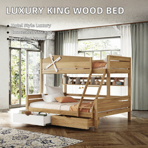 Customizable Luxury Hotel Bedroom Storage <b>Bed</b> Twin Size French Design Solid Wood Frame Classic Bedding Sets - Product Image 2
