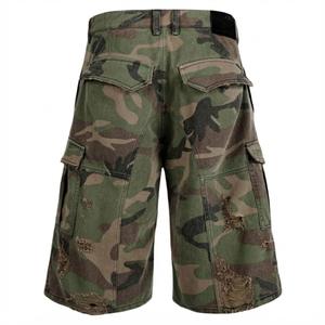 Custom Camouflage Ripped <b>Wide</b>-<b>leg</b> <b>Cargo</b> Shorts Pure Cotton Vintage High Quality Breathable Distressed Hip Hop Style TKAN567 - Product Image 2