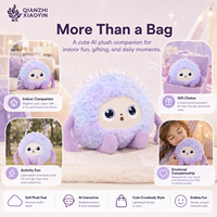 Sac bandoulière en peluche AI grand pompon 22 cm violet dégradé ChatGPT 80+ langues Clonage vocal Mémoire longue durée Compagnon chantant