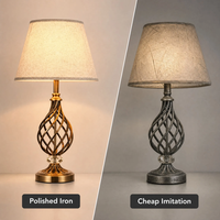 Lampe de table en fer poli avec accent en cristal, abat-jour en tissu fait main, E27, style industriel, luxe, pour hall d'hôtel, chambre, salon, suites