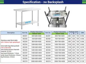 Heavybao Sản Phẩm Thương Mại Bàn Làm Việc Nhà Bếp Nhà Hàng Bằng Thép Không Gỉ Bệ Làm Việc Cho Khách Sạn