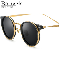 Lunettes de soleil polarisées Borregls pour hommes, classiques en acétate et titane, vintage, rondes pour femmes, 100% UV400 1850T