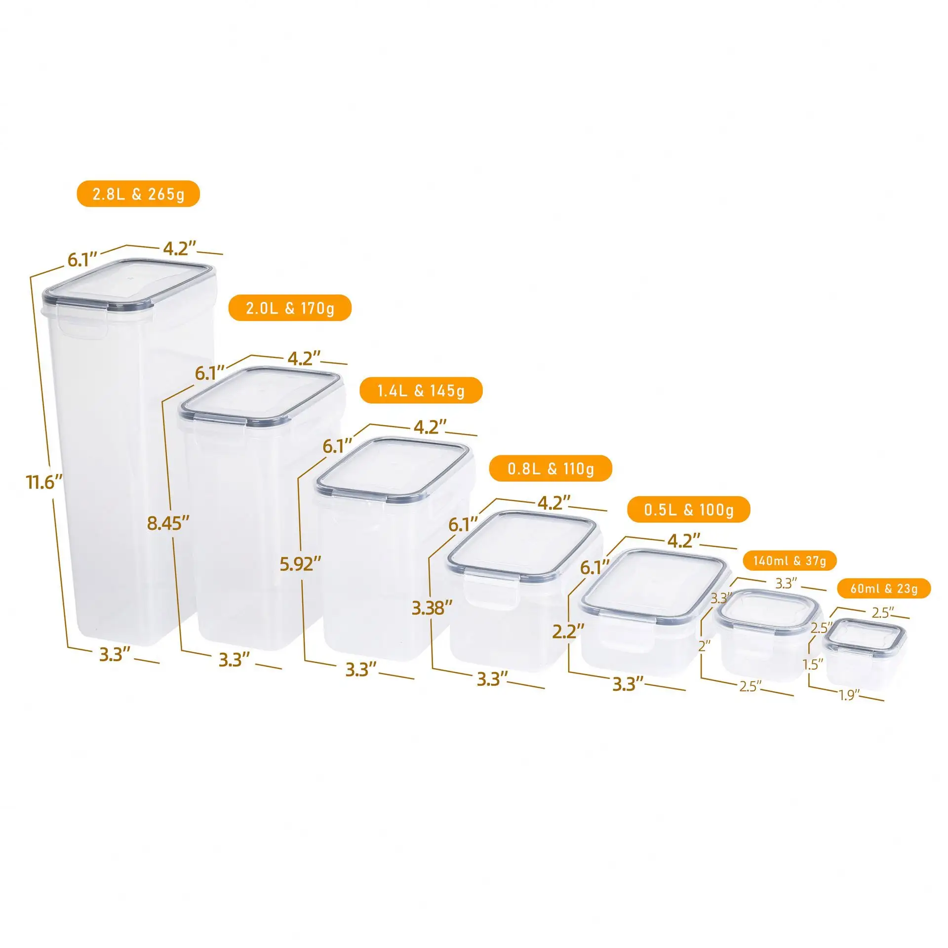 Hava geçirmez istiflenebilir mutfak kiler eşya kutuları & kutuları gıda saklama kapları Set kapaklar BPA ücretsiz plastik sıcak satış 24 paket