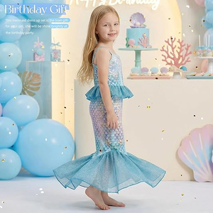 Costume da <span class=keywords><strong>Sirena</strong></span> Blu Cielo per Bambine - Vestito da Piccola <span class=keywords><strong>Sirena</strong></span> con Gioielli e Borsa, Abito da Principessa per Regalo <span class=keywords><strong>di</strong></span> Compleanno 3-12 Anni - Product Image 6