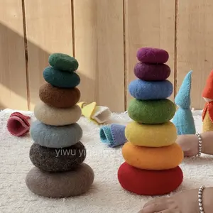 Customized Natural Beach Pebbles Colors rainbow Wool Felt Sensory building block Stacking balancing Stones toys