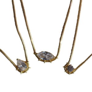 Collier pendentif en zircon en forme de goutte d'eau avec chaîne serpent multi-trous en cuivre, style Europe-Amérique, électroplaqué, pour femme, INS - Product Image 1