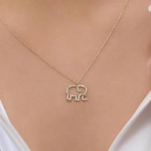 <b>Elephant</b> Pendant Necklace Gold Zinc Alloy Pave Setting Animal Shape Jewelry <b>Gift</b> - Product Image 1