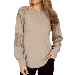 เสื้อยืดแบบสวมหัวแขนยาวของผู้หญิงหลากสีเสื้อแบบสวมหัวสไตล์สตรีทอเมริกันทันสมัยประดับเลื่อมแฟชั่นเรียบง่าย - Product Image 1