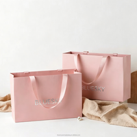 Sacs de shopping en papier de luxe avec logo personnalisé, poignée en ruban, fond à soufflets, sacs de transport pour la vente au détail, laminés mats, cosmétiques