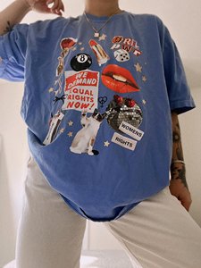 T-shirt Donna Girl Power Collage con Stampa Grafica Femminista Vestibilità Ampia Girocollo Manica Corta 100% Cotone Jersey Stampa Patchwork - Product Image 3