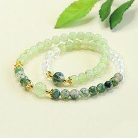Bracelet double cercle en préhnite naturelle Aiyu en gros, bracelet en agate mousse et quartz clair pour femme, diffusion en direct S5072505