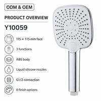 Pommeau de douche portatif ABS à 3 fonctions 115 x 115 mm avec buses en silicone Y10059