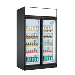 Çift kapılı buzdolabı süpermarket dikey ekran içecek buzdolabı dondurucu