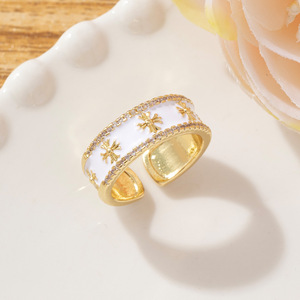 Новое кольцо с эмалью и цирконами в стиле легкой роскоши, элегантное ретро-кольцо с регулируемым размером, винтажное украшение в подарок для женщин - Product Image 3