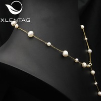 Collar de Perlas Naturales de Agua Dulce CYNYA, Ajustable, Estilo Lariat, Chapado en Oro de 18k, Vintage, para Mujer