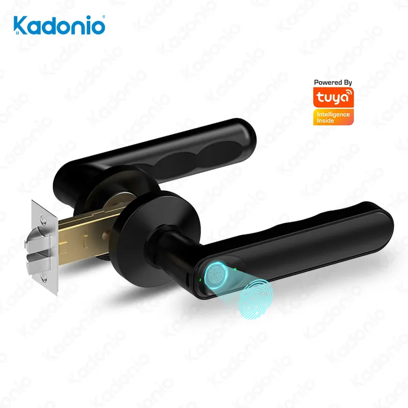 Kadonio Biometric Tuya BLE APP Fingerprint Sensor Keyless Smart Wood Door Handle Locks