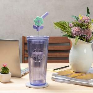 Venta al por mayor a granel 26oz púrpura vasos plástico silicona flor paja incluida - Product Image 1