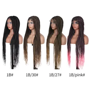 AliLeader New Design 30 Inches Braiding Hair Knotless Box Braids Wigs Braided Synthetic Full Lace Wig For Black Women