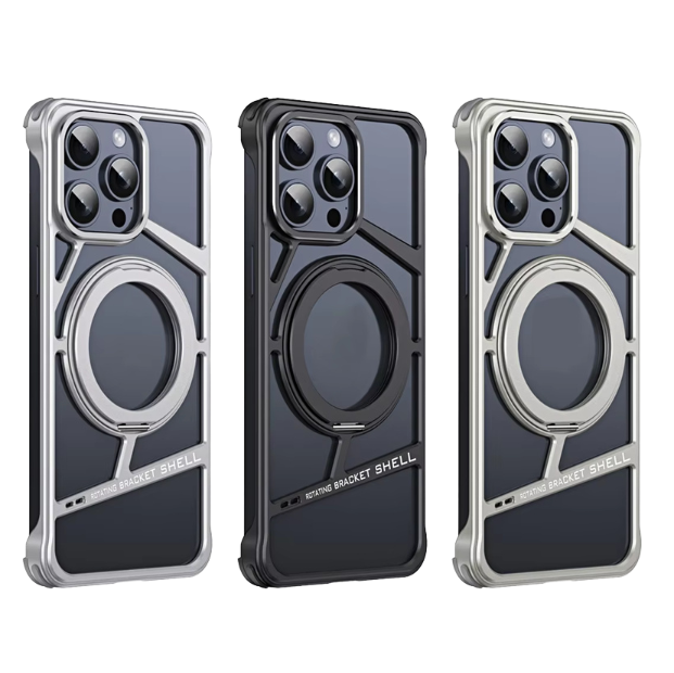 Aluminum Alloy 360 Rotate Stand Wireless Charging Cover Heat Dissipation Mobile Phone Case for iPhone 14 15 16 Pro Max Case