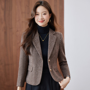 Women's Twill <b>Blazer</b> Woolen Fabric Anti-Wrinkle Slim Fit Autumn Winter Suit Jacket Pocket Design - Product Image 2