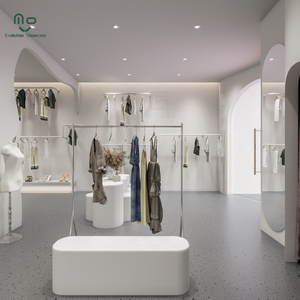 Moderno Exhibidor de Ropa Portátil de Madera <span class=keywords><strong>para</strong></span> Boutique, Mueble de Diseño Interior <span class=keywords><strong>para</strong></span> Tiendas de Ropa Femenina y Masculina - Product Image 5