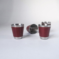 Mini-verre à vin en acier inoxydable, verre à vin Portable en cuir noir, petit verre à emporter en métal, vente en gros, ml