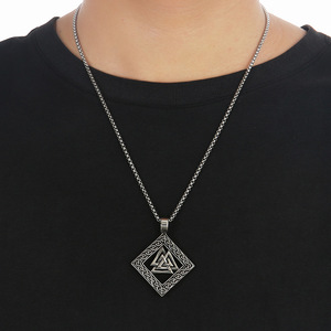 yunnique Viking Rune Crossed Triangle Pendant Tibetan Silver Geometric Unisex Necklace Gift Jewelry - Product Image 4