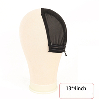 Bonnet de perruque noir en dentelle avec cordon de serrage, en forme de U, élastique, pour extensions capillaires