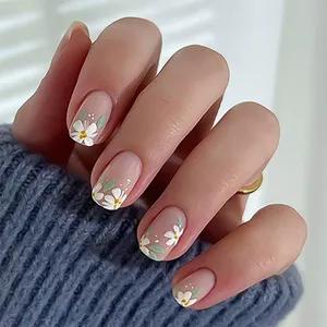 Ongles courts et ronds Y2K mignons, motif fleur et étoile, 24 pièces, fabriqués à la machine, à presser, détachables avec colle - Product Image 6