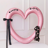 Ballons en aluminium rose Joyeux Anniversaire, Ballons en aluminium noir Chiffres et Cœur Géant pour la décoration d'anniversaire des enfants