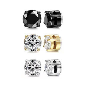 Stainless Steel <b>Magnetic</b> Clip-On <b>Earrings</b> Set With Zircon And Cross Design <b>For</b> <b>Men</b> And Women Non-Pierced Ears 6mm 8mm - Product Image 4