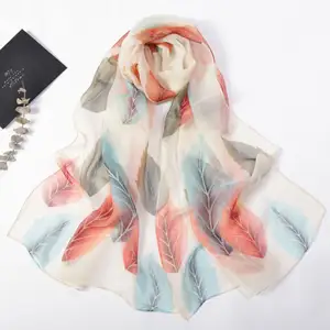 Custom digital leaves printed head chiffon hair scarf designer wholesale georgette scarf women printing long scarves