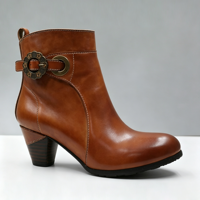 Bottes courtes à bride métallique florale de style antique, conception OEM, pour femmes, imperméables, à bout rond, en cuir, hauteur cheville