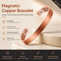 Joyería Magnética de Cobre Puro, Brazalete Abierto Ajustable y Liso para Terapia Magnética, Venta al Por Mayor para Marcas Minoristas