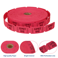Rouleaux de billets d'entrée pour événements caritatives et de carnaval 1"x2", Rouge vif 150 g/m² Numéros de série pré-découpés Billets de tombola 2000 unités par rouleau