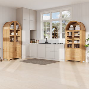 Armadio dispensa da cucina ad arco alto 71 pollici K&K con ante in vetro e ripiani regolabili, mobiletto contenitore stile rustico - Product Image 4