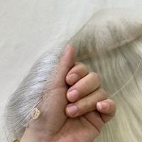 Listo para enviar: Cierre frontal de encaje suizo, extensiones de cabello humano virgen con línea de cabello invisible, color sal y pimienta para pacientes con alopecia.