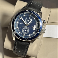 Montre chronographe de plongée pour homme, bracelet en cuir, lunette rotative, affichage de la date, cadran lumineux, boîtier en acier, montre-bracelet sport à quartz