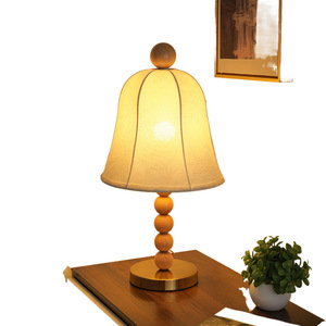 Fabric <b>Table</b> <b>Lamp</b> Solid Wood <b>Base</b> E27 LED Bulb Switch Control 220V Bedside Desk Lighting Cozy Bedroom Study Room Decor - Product Image 5