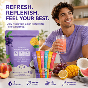 Mélange d'électrolytes végétaliens biologiques en poudre, boisson sans sucre, complément vitaminique pour adultes, hydratation, nutrition sportive, soutien immunitaire - Product Image 3