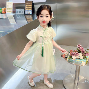 Nuevo Vestido Hanfu Cheongsam de Verano para Niñas, con Velo Bordado, Mezcla de Algodón, para Niñas de 3 a 8 Años - Product Image 2