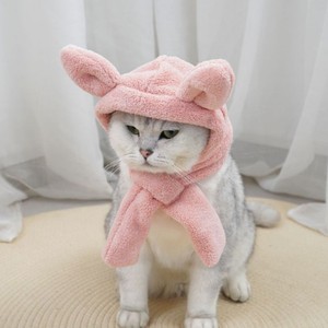 Coral Fleece Pet Hooded Scarf Warm <b>Neck</b> <b>Warmer</b> For Cats Dogs Winter Grey Pink Monochrome Style - Product Image 1