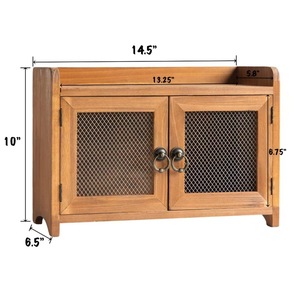 Gabinete de almacenamiento de escritorio de madera maciza con puertas de malla para tazas y cosméticos, organizador de pie de estilo retro - Product Image 3